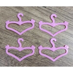 4 VINTAGE DOLL SIZE PINK PLASTIC HEART HANGERS 2.25" WIDE Z16